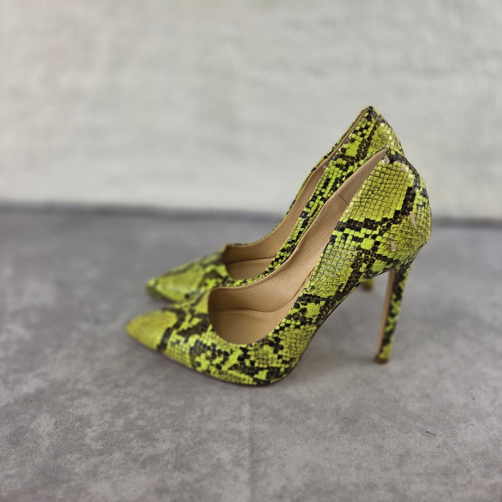 Liliana Neon Yellow Snakeskin Pointed Toe Stiletto Pumps Heels Size 8